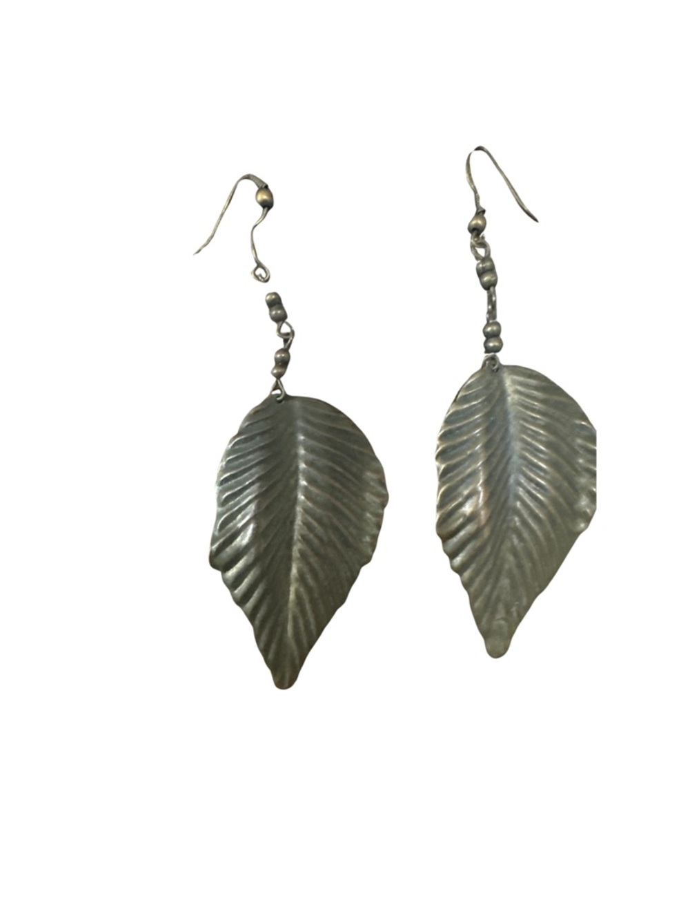 Antiqued Brown Oval Leaf Drop Earrings -